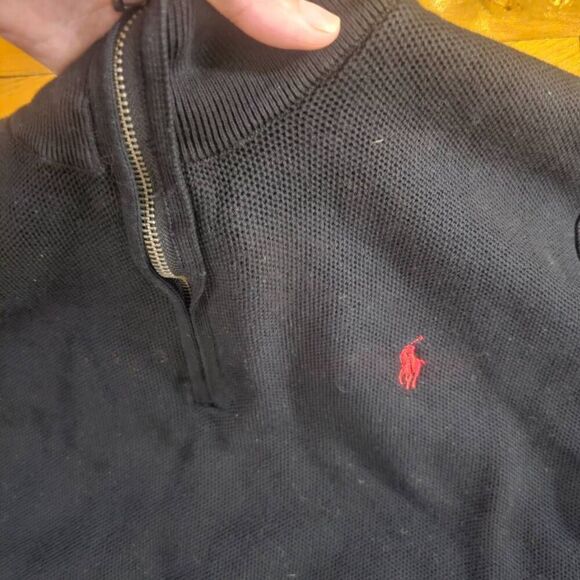 Polo Ralph Lauren Quarter-Zip Jumper Mens Size XL Black Mesh Knit 1/4 Zip Pima C - Picture 5 of 6